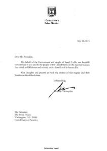 letter from Prime Minister Benjamin Netanyahu to the President and people of the United States