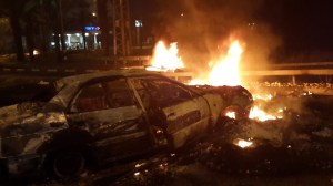 Israeli car on fire